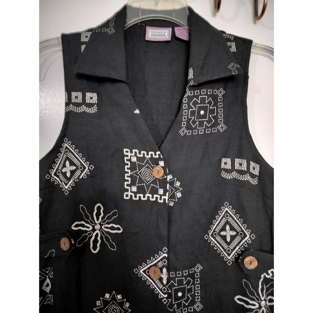 5288)Vtg Premier International M Lagenlook Geo Tribal Button Front Jumper Dress - Picture 3 of 8